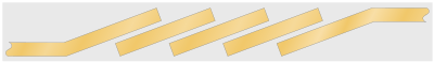 A stripline circuit consisting of a number of parallel, but overlapping lines. The left end of the first line is marked as continuing (the input) and likeise the right end of the last line (the output). All other line ends are left open-circuit.