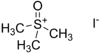 Skeletal formulas of the trimethylsulfoxonium cation and the iodide anion