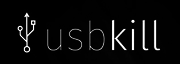 The words "USBkill" in exclusively lowercase letters, in white on a black background. To the left is the USB symbol.