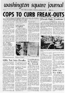 Newspaper cover with headline reading 'Cops to curb Freak-Outs'