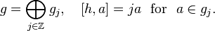  g = \bigoplus_{j\in\mathbb{Z}} g_j,\quad [h, a]= ja {\ \ }\textrm{ for } {\ \ } a\in g_j.