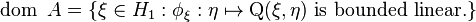  \operatorname{dom}\ A = \{\xi \in H_1: \phi_\xi: \eta \mapsto \operatorname{Q}(\xi, \eta) \mbox{ is bounded linear.} \} 