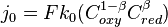 j_0 = F k_0 ( C_{oxy}^{1-\beta} C_{red}^\beta ) 