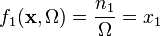 f_1(\mathbf{x}, \Omega) = \frac{n_1}{\Omega} = x_1